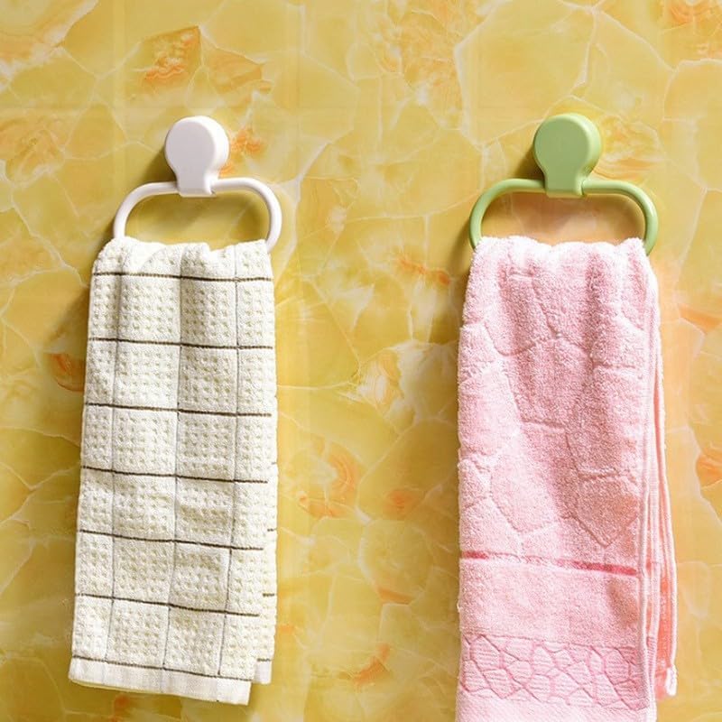 White Hand Towel Ring, Adhesive Towel Holder, Towel Rings for Bathroom Wall, Towel Ring Hand Towel Holder for Wall Mounted Round Towel Hanger, Hand Towel Holder for Bathroom