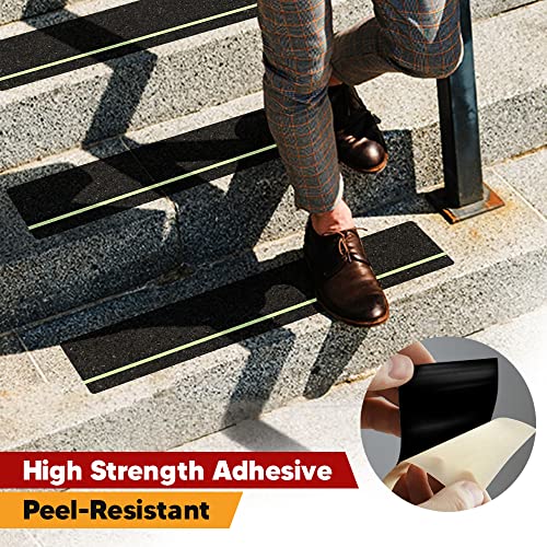 Outdoor Non-Slip Stair Treads With Glow Stripe, High-Traction Grip Tape | 10 Pack, 6 x 24 Inches, Outdoor Use, Grit Non-Skid Surface, Abrasive Adhesive, High-Friction Design, Weather Resistant - size: Glow in Dark, style: 10 Pack