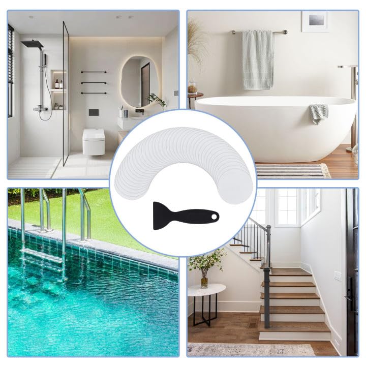 40 PCS Non-Slip Bathtub Stickers, Anti Slip Shower Stickers Safety Bathtub Strips Adhesive Decals with Premium Scraper for Bath Tub Shower Stairs (Clear)