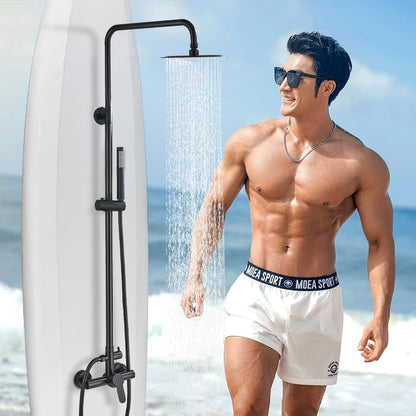 Shower System Matte Black Outdoor Shower Fixtures with 8" Rain Shower Head Handheld Sprayer Single Handle 304 Stainless Steel Wall Mounted Shower Shower Faucet Combo for Bathroom or Backyard - color: Matte Black, style: Two Modes