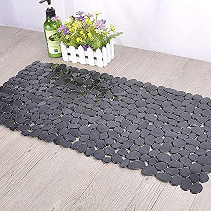 SONGZIMING Non-Slip Pebble Bathtub Mat Black 16 W x 35 L Inches (for Smooth/Non-Textured Tubs Only) Safe Shower Mat with Drain Holes, Suction Cups for Bathroom - color: Black