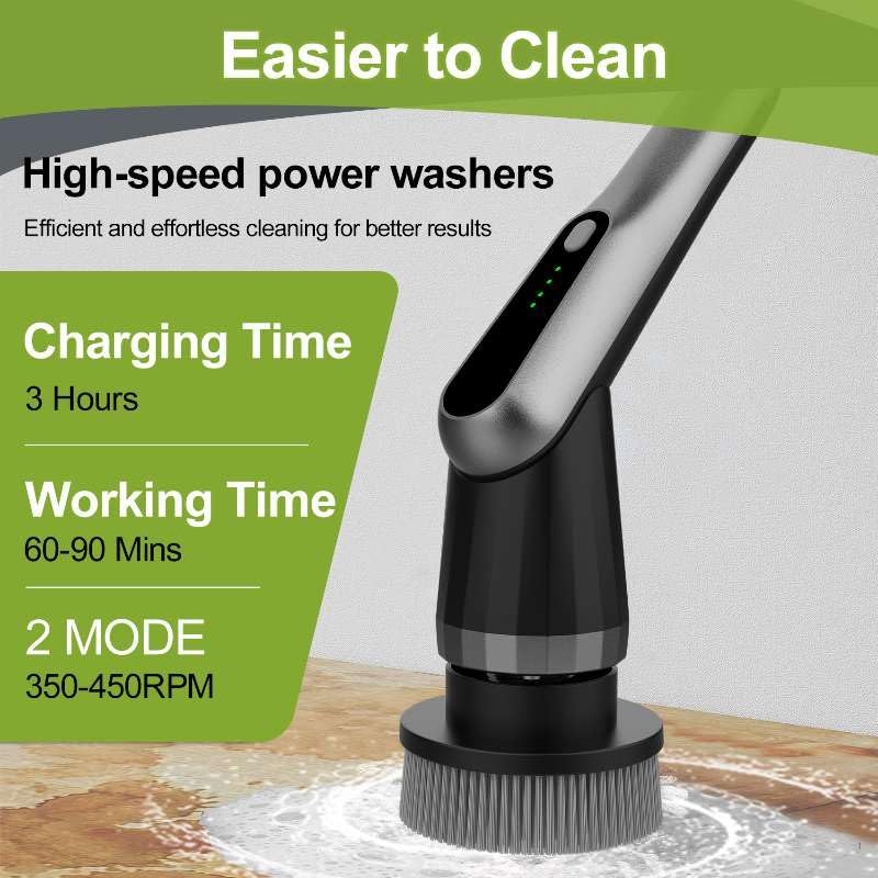 WKY-Electric Spin Scrubber - Upgraded 10-in-1 IPX7 Waterproof Shower Scrubber, Retractable Handle & 2-Speed for Toilet, Bathroom, Bathtub, Tile Floors - color: Black
