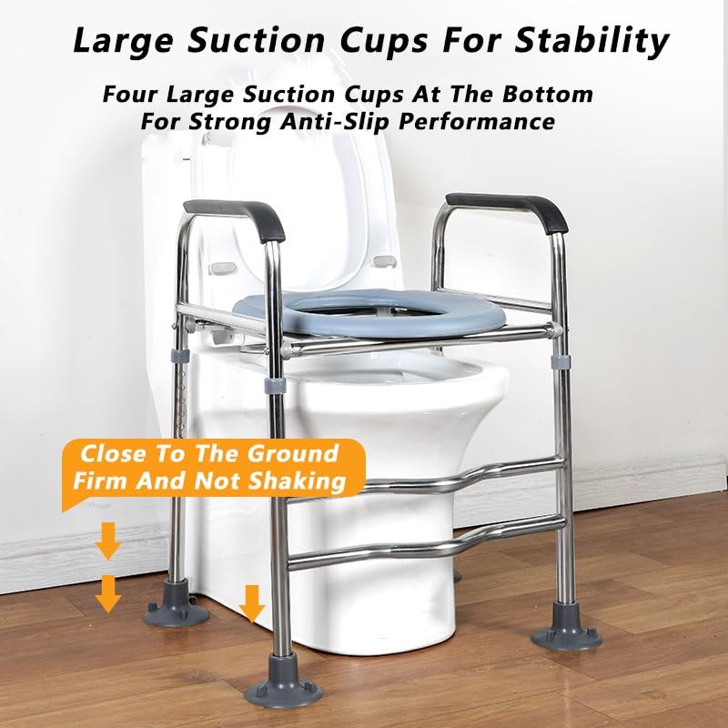 Toilet Safety Rails,Bathroom Toilet Safety Frame,Freestanding Toilet Safety Rail with Padded Handles Fits Most Toilets