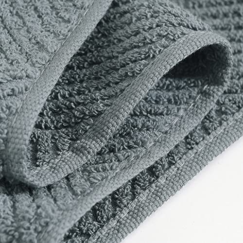 sense gnosis Grey Striped Hand Towel 13 X 29 Inch, 2 PC | Herringbone Pattern Premium 100% Cotton Ultra Soft Highly Absorbent Hand Towel Set for Bathroom - color: Grey