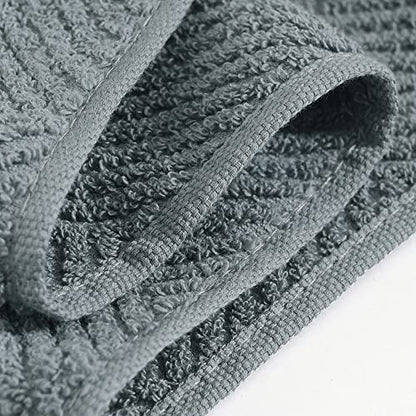 sense gnosis Grey Striped Hand Towel 13 X 29 Inch, 2 PC | Herringbone Pattern Premium 100% Cotton Ultra Soft Highly Absorbent Hand Towel Set for Bathroom - color: Grey