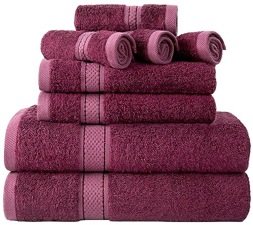 Bath Towel Set Ultra Soft Highly Absorbent Machine Washable Hotel Spa Quality Bath Towels for Bathroom (Berry, 8) - color: Berry