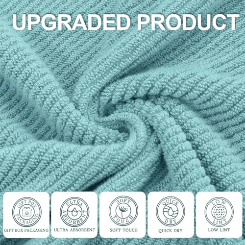 VOOVA & MOVAS 3PC Towel Set, 100% Cotton, Aqua Teal | 1 Large Bath 30x56 In, 1 Hand 18x28 In, 1 Wash Cloth 13x13 In, Quick Dry, Soft, Thick, Bathroom Essentials - color: Jack Frost- Aqua Teal, size: 3 PC Bathroom Towel Set