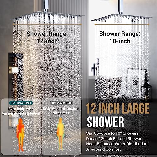 DASAN Full Body Shower System with 6 PCS Body Spray Jets & 12'' Rain Shower Head & Handheld, Ceiling Mount Rain Shower System Polished Chrome Shower Faucets Sets Complete with Valve, SA-SS03ACH-S12C - color: Chrome