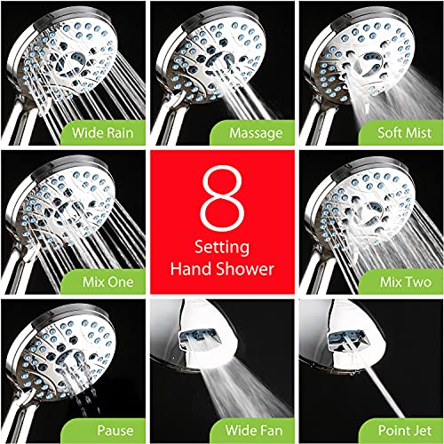 AquaCare 50-mode High Pressure Shower Head Combo with Arm & Dual Power Wash | Hygienic Jets, 2-mode Handheld Power Wash for Tub, Tile & Pets, Long 6 ft. Stainless Steel Hose, Extra Wall Bracket / Chrome - color: All-Chrome, style: 2.5 Gallons Per Minute