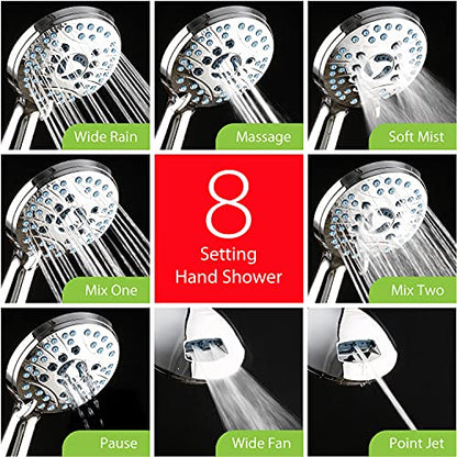 AquaCare 50-mode High Pressure Shower Head Combo with Arm & Dual Power Wash | Hygienic Jets, 2-mode Handheld Power Wash for Tub, Tile & Pets, Long 6 ft. Stainless Steel Hose, Extra Wall Bracket / Chrome - color: All-Chrome, style: 2.5 Gallons Per Minute