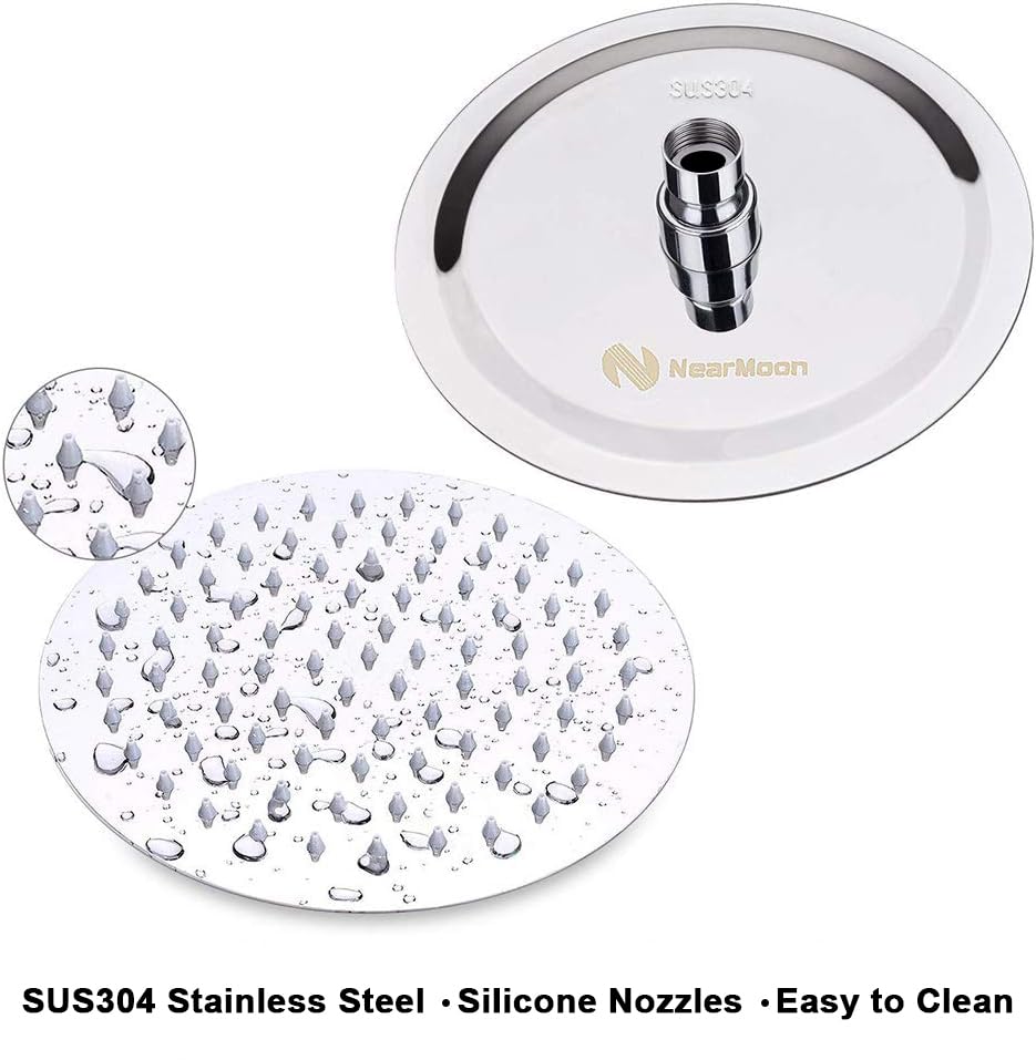 NearMoon Rain Shower Head with 11'' Adjustable Arm, High Pressure Stainless Steel Rainfall Shower, Ultra-Thin Design - Pressure Boosting (8 Inch, Chrome) - color: Chrome, size: 8 Inch
