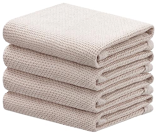 joybest Cotton Kitchen Towels, 4-Pack Waffle Weave Ultra Soft Absorbent Dish Towels Quick Drying Dish Cloths, 18 in x 28 in, Beige - color: Beige, size: 18 in x 28 in