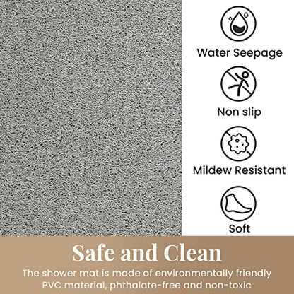 SoftDuo Shower Mat Bathtub Mat Non-Slip Soft Tub Mat | 47x16 inch,PVC Loofah Bath Mat with Drain for Tub and Bathroom,Quick Drying,Grey - color: Grey, size: 47" x 16" (Rectangular)