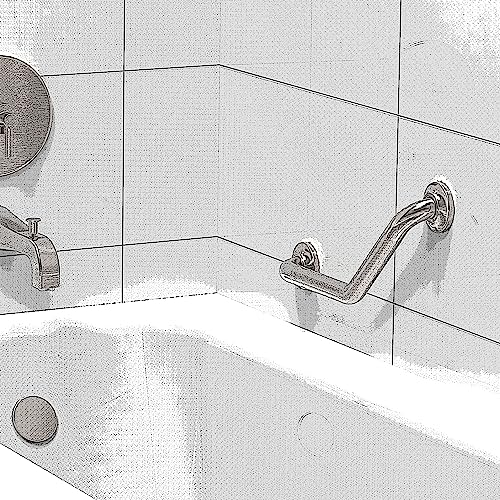 1-1/4 x 16 Stainless Steel Angled Grab Bar with Anti-Slip Peened Grip for Bathtubs, Shower & Toilet, ADA Compliant, Stud Mount 500lbs Support, Brushed Nickel