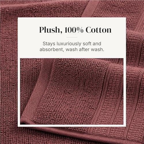 Modern Threads 6-Piece Towel Set – 100% Cotton, Quick Dry, Ultra Absorbent – Includes 2 Bath, 2 Hand, 2 Washcloths (White/Reinhart Rose) - color: Rose, style: Classic Stripe