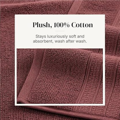 Modern Threads 6-Piece Towel Set – 100% Cotton, Quick Dry, Ultra Absorbent – Includes 2 Bath, 2 Hand, 2 Washcloths (White/Reinhart Rose) - color: Rose, style: Classic Stripe