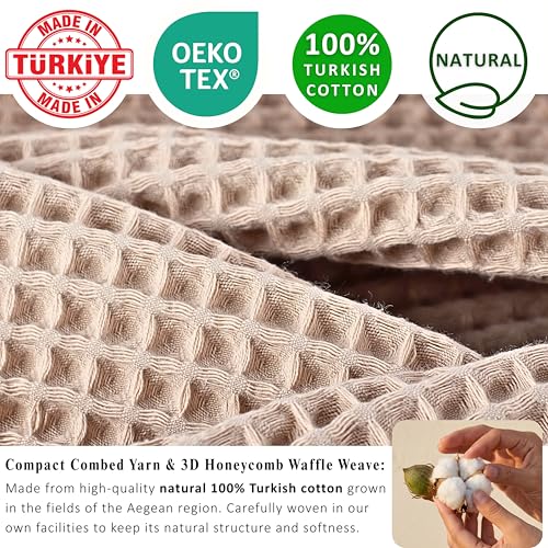 PÜSKÜL Natural 100% Turkish Cotton Waffle Kitchen and Hand Towels, 3-Piece | Beige, 32x16" Large, Premium 3D Honeycomb Weave Soft Absorbent Quick-Dry Lint-Free Dish Towel, Oeko-Tex Made in Turkey - color: Beige, size: Kitchen & Hand Towels Pack of 3