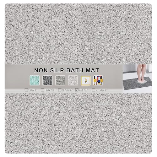Nonslip Bathtub Mat, Anti Slip Bath Mat 0.6" Extra Thick, Quick Dry Bath Tub Anti Slip Shower Mat, Loofah Non-Slip Bath Mat for Tub Bathroom Pool Kitchen Entryway Home Hotel(Light Gray 24x24) - color: Light Grey, size: 24" x 24" (Square)