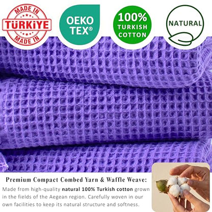 PÜSKÜL 2-Piece Luxury Natural 100% Turkish Cotton Beach Towels Waffle Weave | Purple, Oversize 35x70" Bath Sheet Towel Lightweight Soft Absorbent Quick-Dry Sand-Free Peshtemal Oeko-Tex Made in Turkey - color: Purple