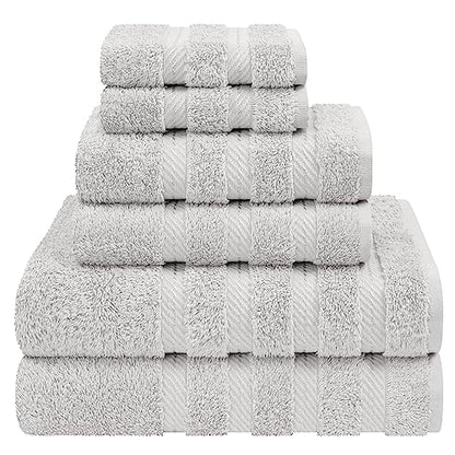 American Soft Linen 100% Cotton Luxury Turkish Towels, 6 Piece Towel Set | Soft Absorbent Quick Dry OEKO Tex Standard 100 Certificated Durable Machine Washable Premium Hotel Quality - color: Silver Gray