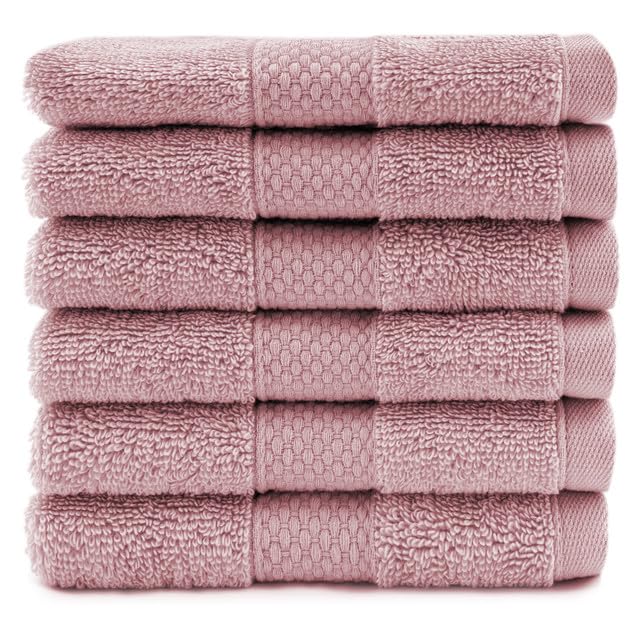 Maisonette Loft Egyptian Cotton Turkish Hand Towels - Soft, Absorbent Washcloths for Face - Ideal Quick Dry Small Towel Wash Cloth Set for Bathroom - (13" x 13", 6 Pack) - Pink (Dusty Rose) - color: Dusty Rose, style: Washcloths Set of 6