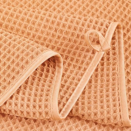 POLYTE 430 GSM Poly Blend Microfiber Quick Dry Waffle Bath Towel Set of 6 | 2-Body Towels, 2-Hand Towels, 2-Wash cloths, Oversize, Lint Free - color: Blue,orange