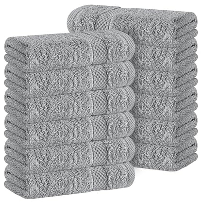 White Classic Light Grey Luxury Cotton Washcloths 12 Pc Set - Large 13x13 Inches Hotel Style Face Towel, High Absorbent Quick Dry Wash Cloths for Home, Spa, Gym, Light Grey, 12 Pack - color: 02: Light Grey