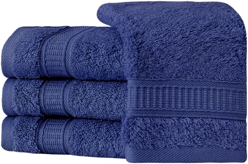 LA' HAM MAM FINE LIVING Luxury Turkish Cotton Towels Easy Care, Extra Soft & Absorbent, Hotel & Spa Quality, Kitchen & Bathroom Turkish Towels (Washcloth Set - 4 Pack, Navy) - color: Navy, size: Washcloth Set - 4 pack