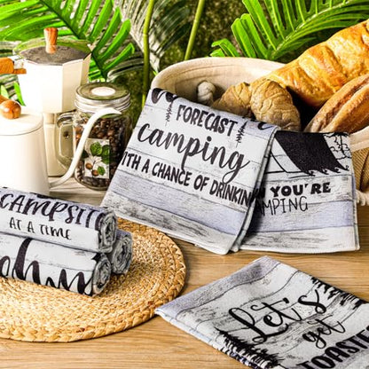 Boyiee Set of 6 Camping Kitchen Towels Happy Camper Tea Towels | Absorbent Farmhouse Dish Towels with Funny Sayings 24 x 16 Inches Camping Hand Towels for Rv Campers Lovers Gifts Accessories - color: Rustic