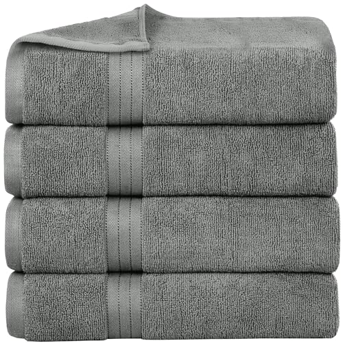 Bliss Casa 100% Cotton Bath Towel Set – 27″×54″, Ultra-Soft & Highly Absorbent Towels for Bathroom – Quick-Dry, Durable & Skin-Friendly (4-Pack) - color: Dark Gray, size: 4 Pack Bath Towel