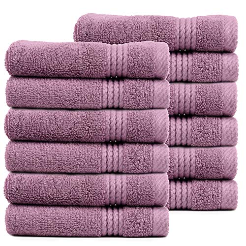 Lara 100% Turkish Cotton Washcloths 12 Pack, Extra Soft & Absorbent Wash Cloths for Face & Body (12" x 12"), Terry Cloth, Small Hand Towels for Bathroom, Damson (Purple) - color: Damson, size: 12 Wash Cloths