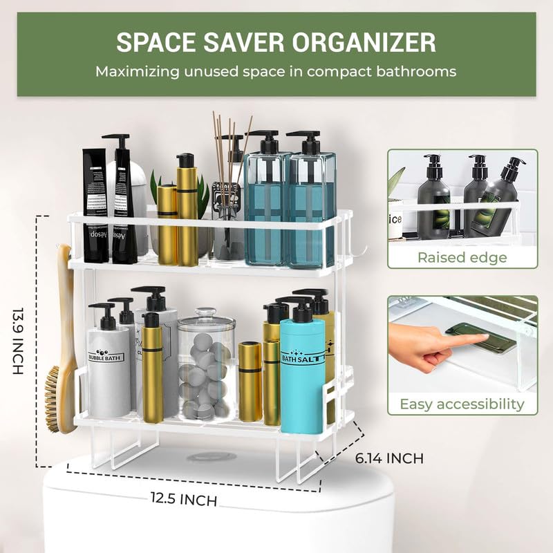DINEST 2 Tier Over The Toilet Storage Shelf, Anti Resistant Bathroom Shelf Over Toilet Organizer, Multifunctional No Drilling Above Toilet Storage with Wall Mounting Design(White) - color: White