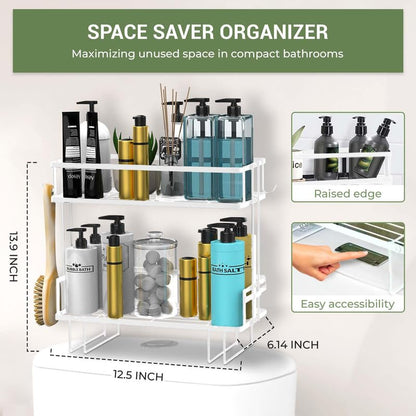 DINEST 2 Tier Over The Toilet Storage Shelf, Anti Resistant Bathroom Shelf Over Toilet Organizer, Multifunctional No Drilling Above Toilet Storage with Wall Mounting Design(White) - color: White