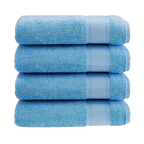 HALLEY 100% Turkish Cotton Bath Towels (Pack of 4) - Hotel & Spa Quality - Super Soft, Quick Drying & Absorbent Towels for Bathroom, Guest Room, Shower, Beach, Bath, Pool, Gym & Yoga - Dark Blue - color: Azure Blue, size: 4-Pack Bath Towels