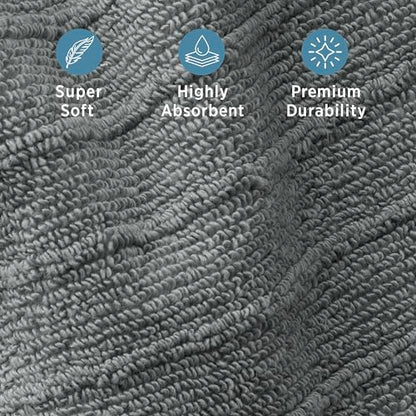 Welhome James 100% Cotton 6 Pack Hand Towels - Textured Stripe Towels, Soft & Absorbent, Gray - color: Gray, size: 6 Piece Hand Towel