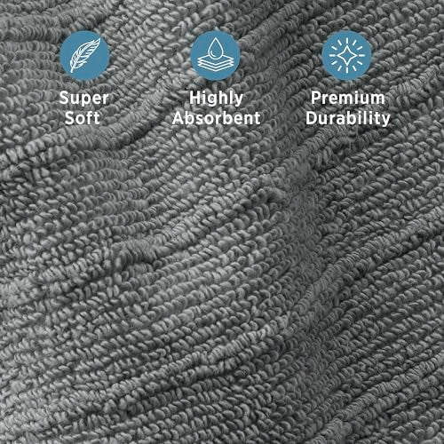 Welhome James 100% Cotton Textured Stripe 4 Pack Bath Towels - Soft & Absorbent Bath Towel Set, Gray - color: Gray, size: 4 Piece Bath Towel