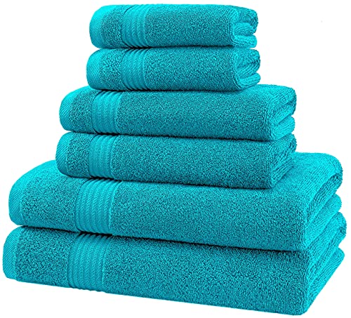 American Veteran Towel, 6 Piece Towel Set for Bathroom, 100% Cotton Turkish Bathroom Towels, 2 Bath Towels 2 Hand Towels 2 Washcloths, Aqua Blue - color: Aqua Blue, size: X Large 6 PC