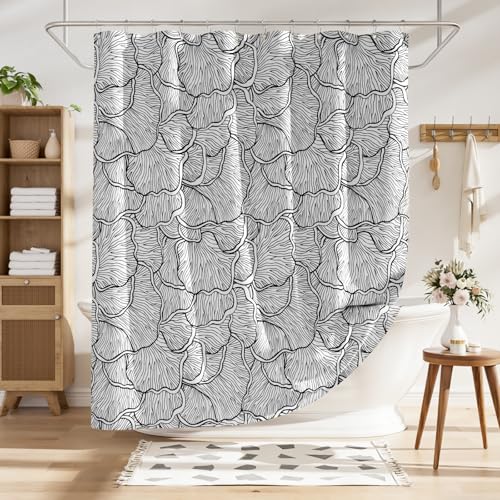 AmazerBath Black and White Shower Curtain, Bathroom Shower Curtain with 12 Shower Curtain Hooks, Rustic Fabric Black and White Shower Curtain Set, 72x72 Inches - color: B- Black and White Patterns+12 Metal Hooks, size: 72"W x 72"L (Pack of 1)