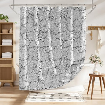 AmazerBath Black and White Shower Curtain, Bathroom Shower Curtain with 12 Shower Curtain Hooks, Rustic Fabric Black and White Shower Curtain Set, 72x72 Inches - color: B- Black and White Patterns+12 Metal Hooks, size: 72"W x 72"L (Pack of 1)