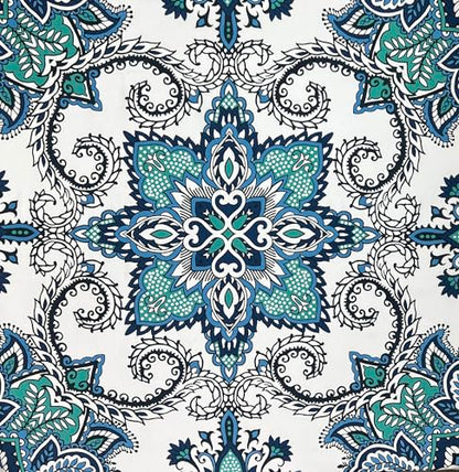 Boho Shower Curtain, Navy Teal White Mandala Floral Design, Fabric, 72 x 72 inches, Stain-Resistant, Paisley Pattern, with Hooks - color: Blue