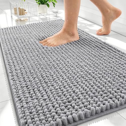 OLANLY Thick Chenille Bathroom Rugs 30x20, Soft Absorbent Bath Mat, Grey | Bath Rugs, Rubber Backing, Machine Wash Dry, Bath Mats for Bathroom Floor, Tub and Shower, Home Decor Accessories - color: Grey, size: 30" X 20"
