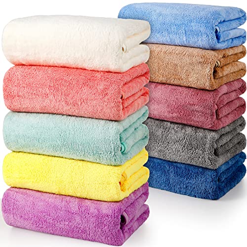 Mixweer 10 Pieces Bath Towel Set, Microfiber Coral Velvet Highly Absorbent Towels for Bathroom Body Shower Beach Travel, 28 x 55 Inches(Multicolor)