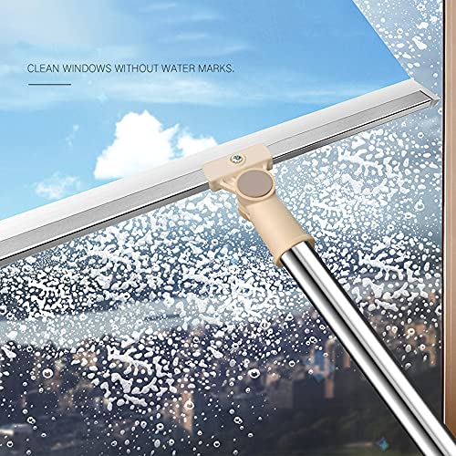 20 in Silicone Floor Squeegee 65 in Long Handle for Floor Window Cleaning | Shower Squeegee Scrubber Combi with Pole Extendable Telescopic Adjustable Stainless Glass Squeegee Bathroom shower