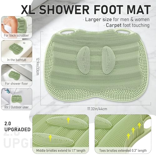 Silicone Foot Scrubber Mat XL in Shower with Non-Slip Suction Cups | Feet Toes Brush Clean Exfoliate Massage without Bending, Use in Bathtub Floor for Men Women Senior 17.4*13.4" Sage Green - color: 17*13.39" Sage Green
