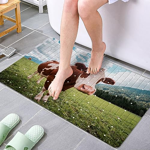 Rustic Bathtub Mat Non Slip for Kids Bath Tub Shower Mat Non-Slip Farmhouse Cute Cow Bath Mat for Tub Bathtub Mats with Suction Cups and Drain Holes Bathroom Soft Showermat 15"x27",Cute Cow - color: Cute Cow
