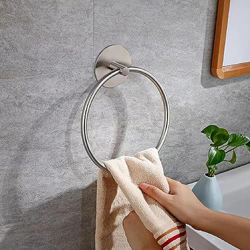 Towel Ring Self Adhesive No Drill Hand Modern Towel Holder for Bathroom SUS 304 Stainless Steel Brushed Nickel(Silvery) - color: Round Silver