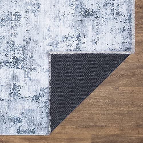 Bloom Rugs Washable Non-Slip 2x3 Rug - Blue/Gray Modern Abstract Area Rug for Living Room, Bedroom, Dining Room, and Kitchen - Exact Size: 2' x 3' - color: Blue / Gray, size: 2' x 3' (Rectangular)