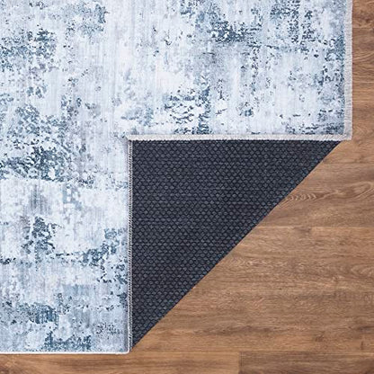 Bloom Rugs Washable Non-Slip 2x3 Rug - Blue/Gray Modern Abstract Area Rug for Living Room, Bedroom, Dining Room, and Kitchen - Exact Size: 2' x 3' - color: Blue / Gray, size: 2' x 3' (Rectangular)