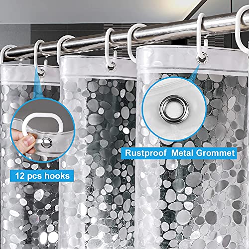 UFRIDAY Clear Shower Curtain Liner 72 x 72 inch,EVA 3D Cobblestone Weighted Plastic Bathroom Shower Curtain Liner with 3 Big Magnets,Transparent. - color: Cobblestone Clear, size: 72"W x 72"L (Pack of 1)
