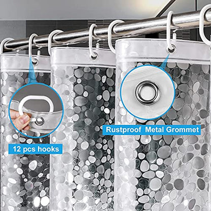 UFRIDAY Clear Shower Curtain Liner 72 x 72 inch,EVA 3D Cobblestone Weighted Plastic Bathroom Shower Curtain Liner with 3 Big Magnets,Transparent. - color: Cobblestone Clear, size: 72"W x 72"L (Pack of 1)
